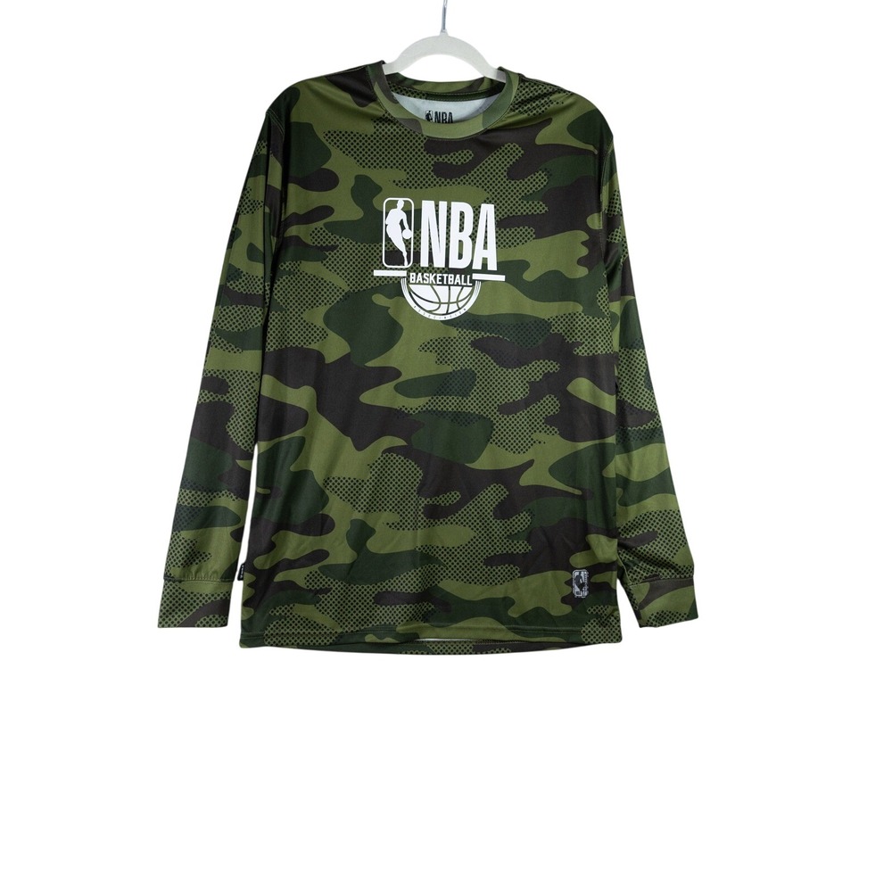 NBA Basketball Mens Camo Long Sleeve Shirt Green Camouflage Logo Size Medium